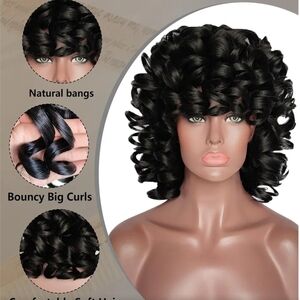 Black Curly Wig with Natural Bangs